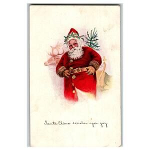 Vintage 1914 Santa Claus Wishes You Joy Postcard Fairman Co Good Thunder MN